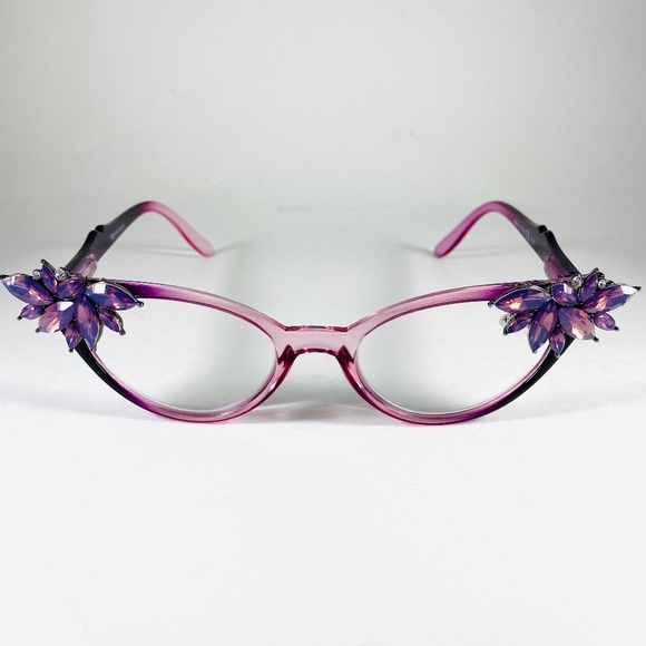 Retro Readers plum ombre frames with Lavender rhinestones +3.00 reading glasses - Picture 2 of 5
